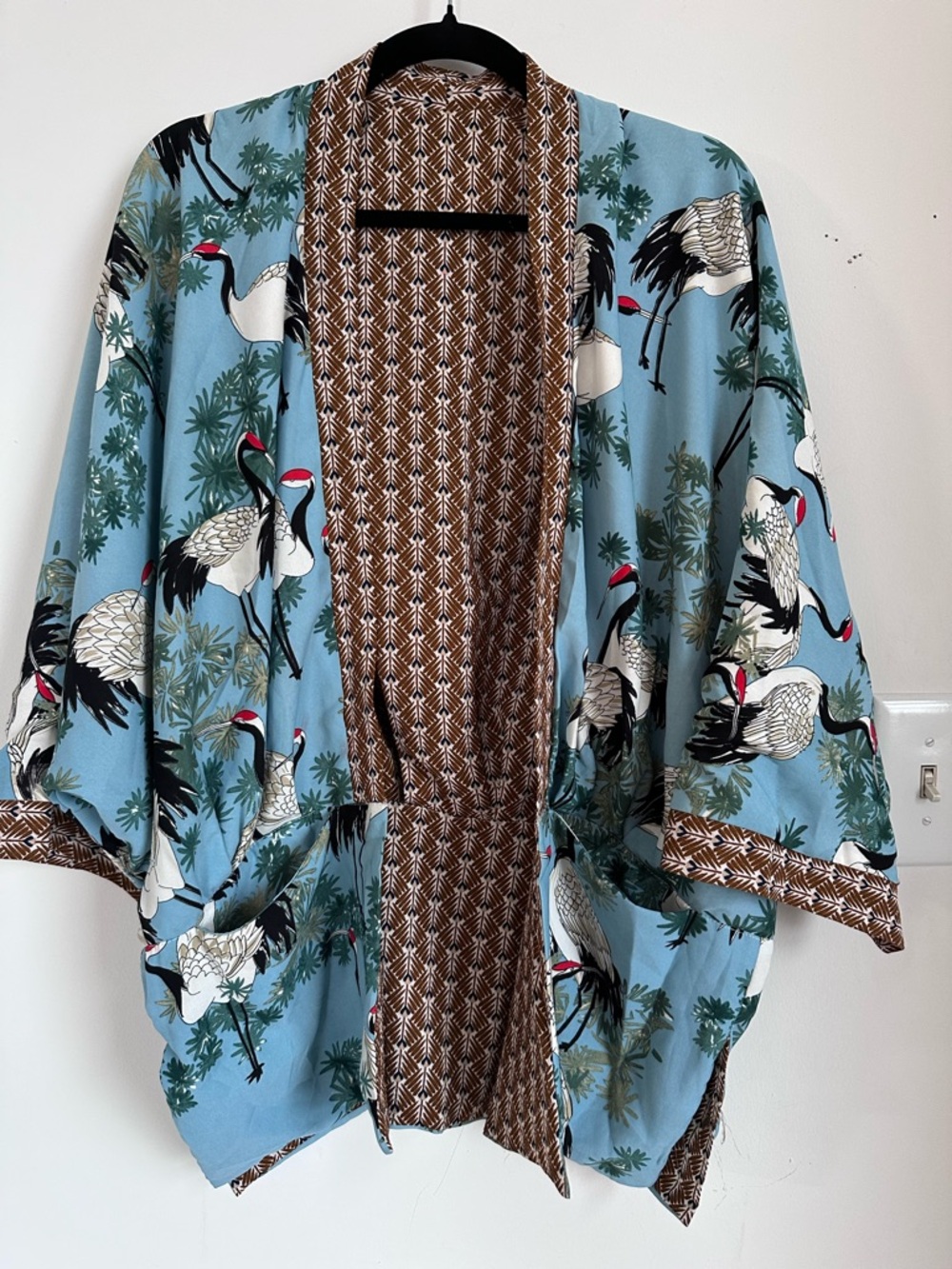 Reversible Blue Crane Print Kimono Jacket